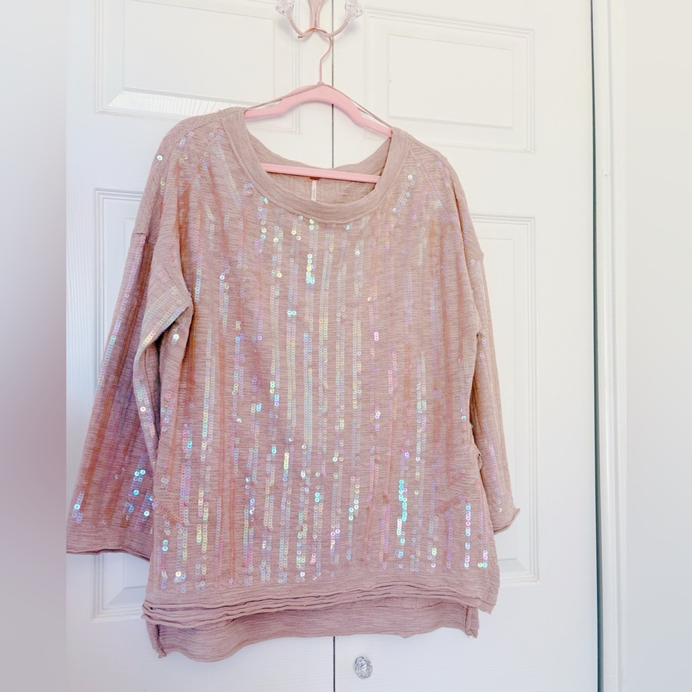 FREE PEOPLE | Sequin Embellished Mauve Pink Top.